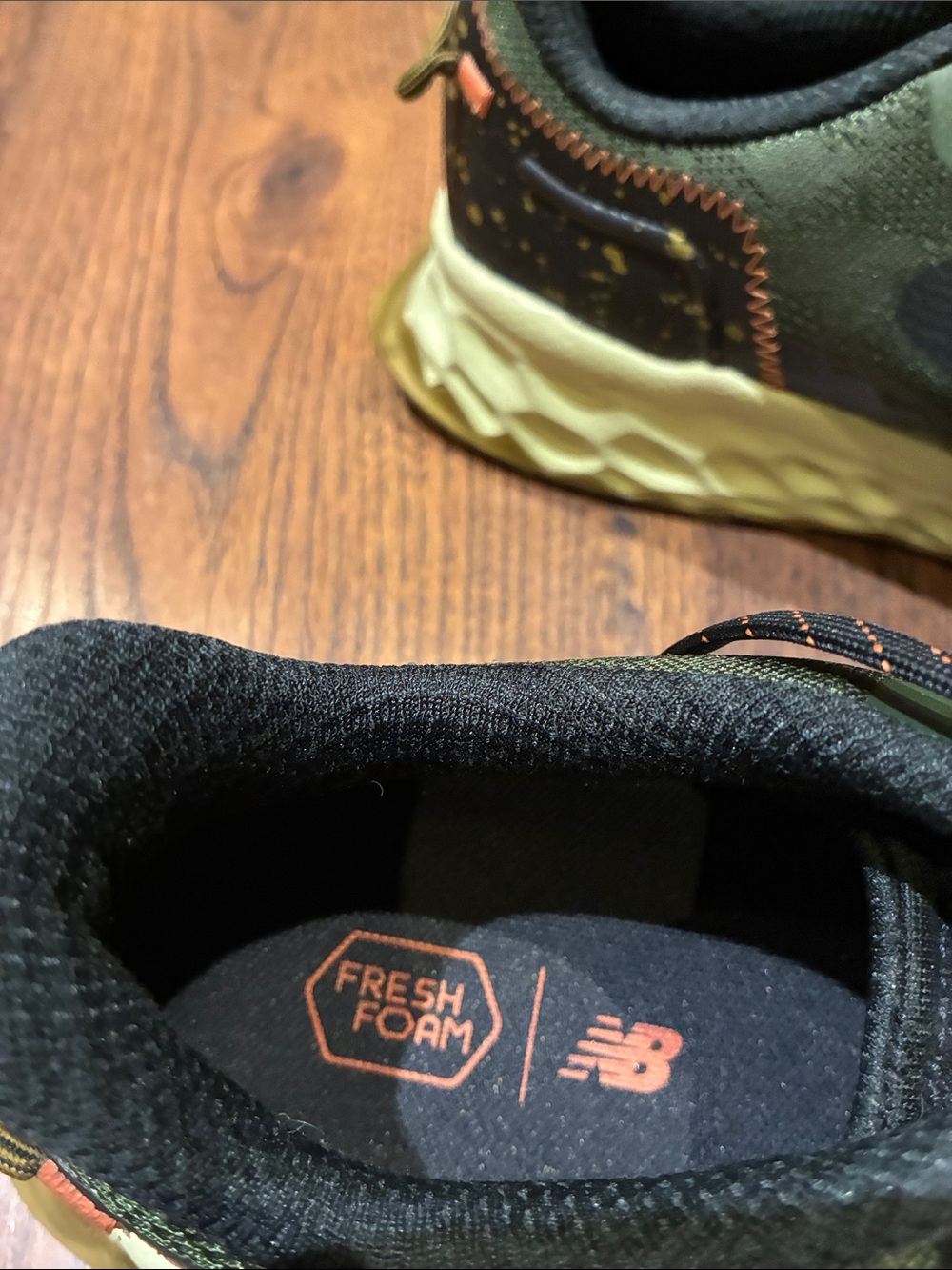 New Balance Olive Green and Black Trail Sneakers with Orange Accents - Picture 6 of 9